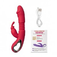 Thrusting Rabbit Vibe. 12 Thrusting & 12 Vibrating Functions, Heating, Silicone, Rechargeable, RED